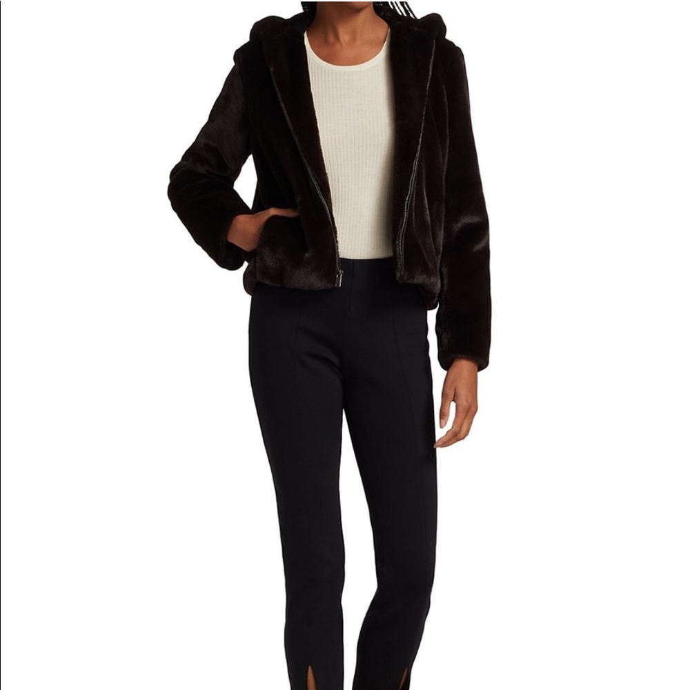 NWT Theory Faux Fur Jacket Hoodie Espresso Brown XS